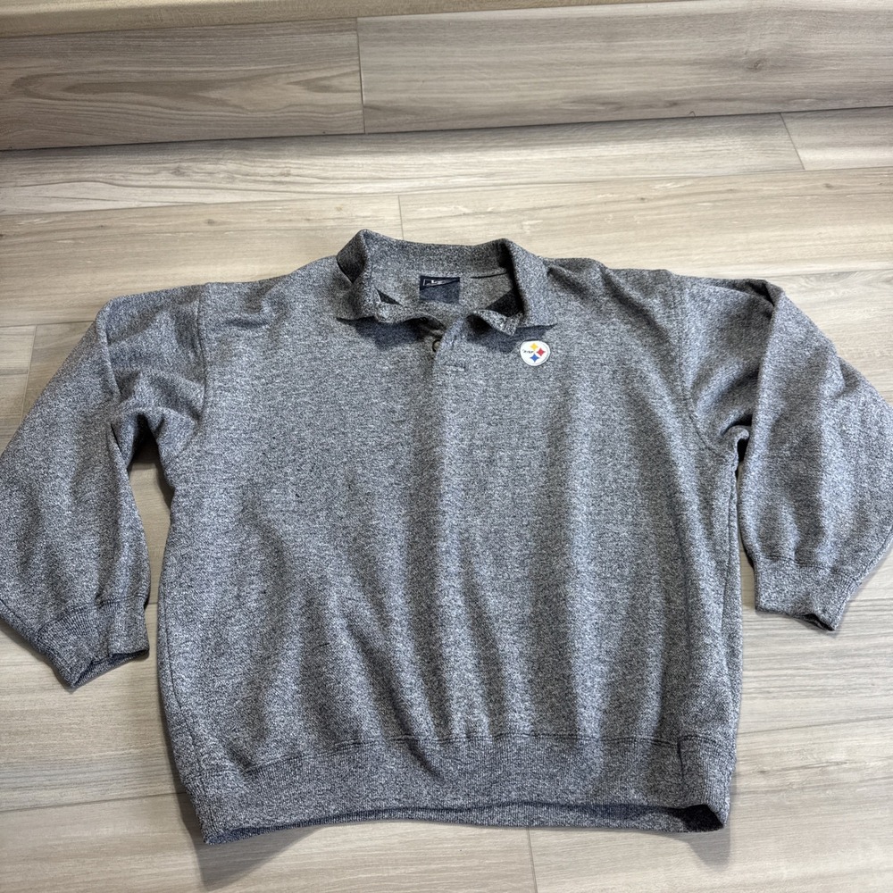 Vintage Lee‎ Pittsburgh Steelers Henley Collared Sweater Sz L Embroidered Boxy